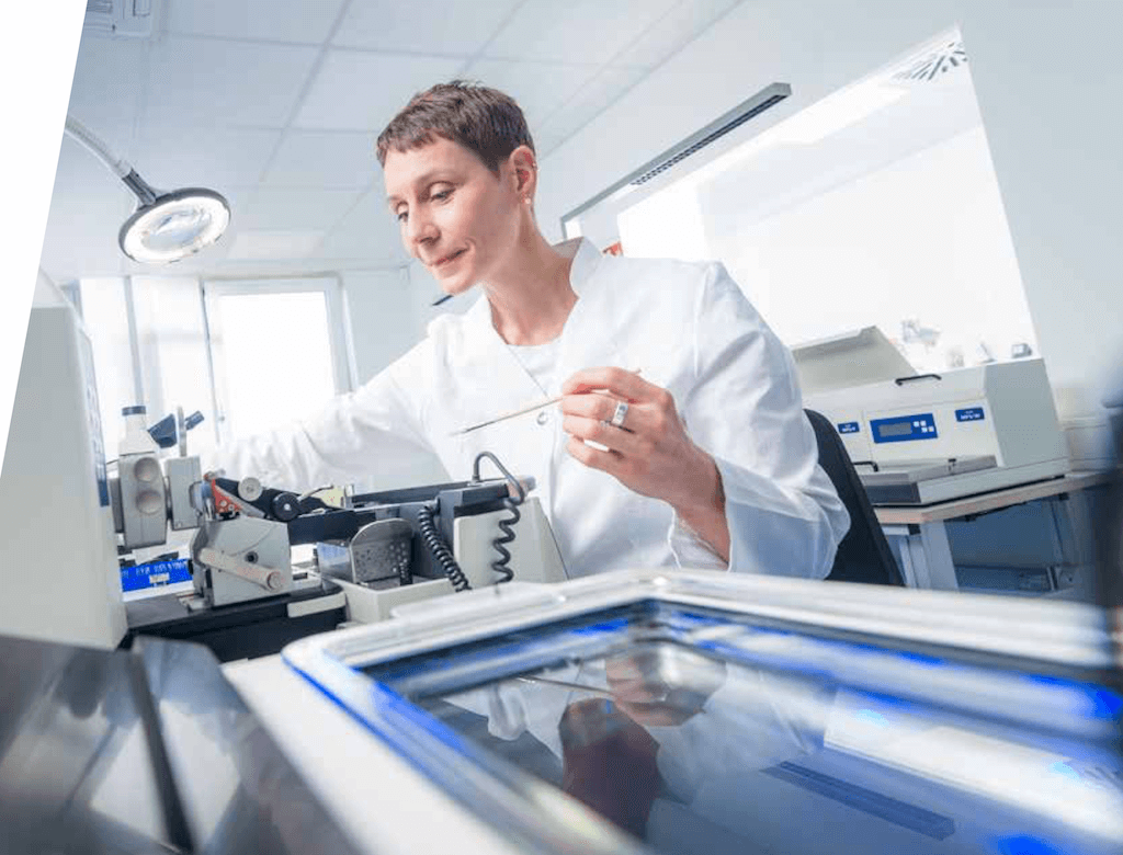 Pathology specialist working with laboratory equipment